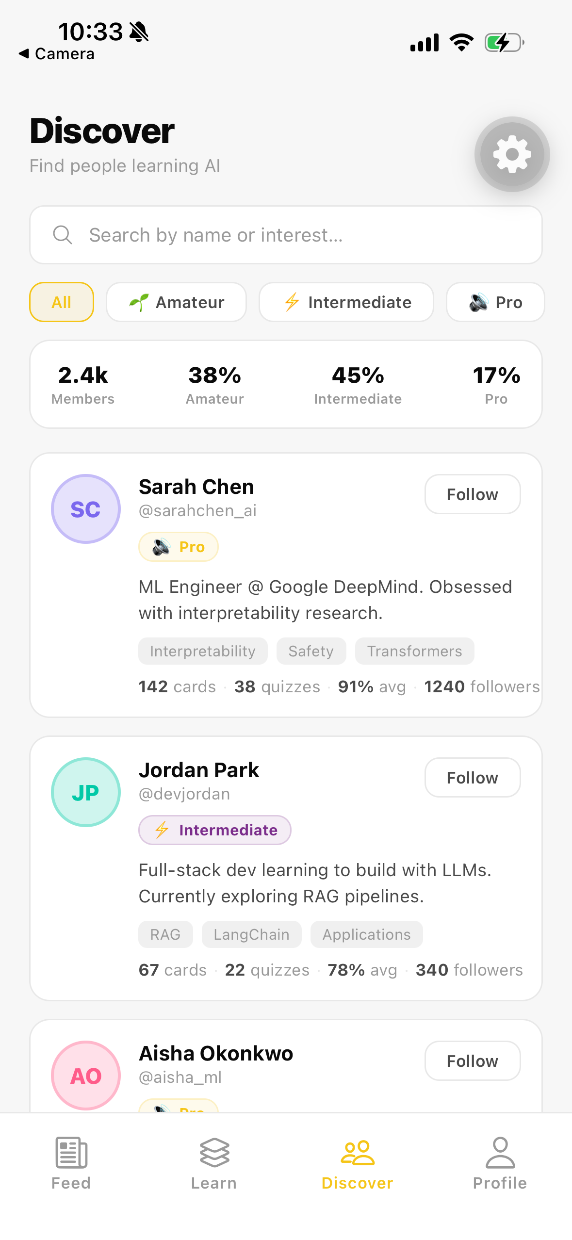 Discover tab — Community