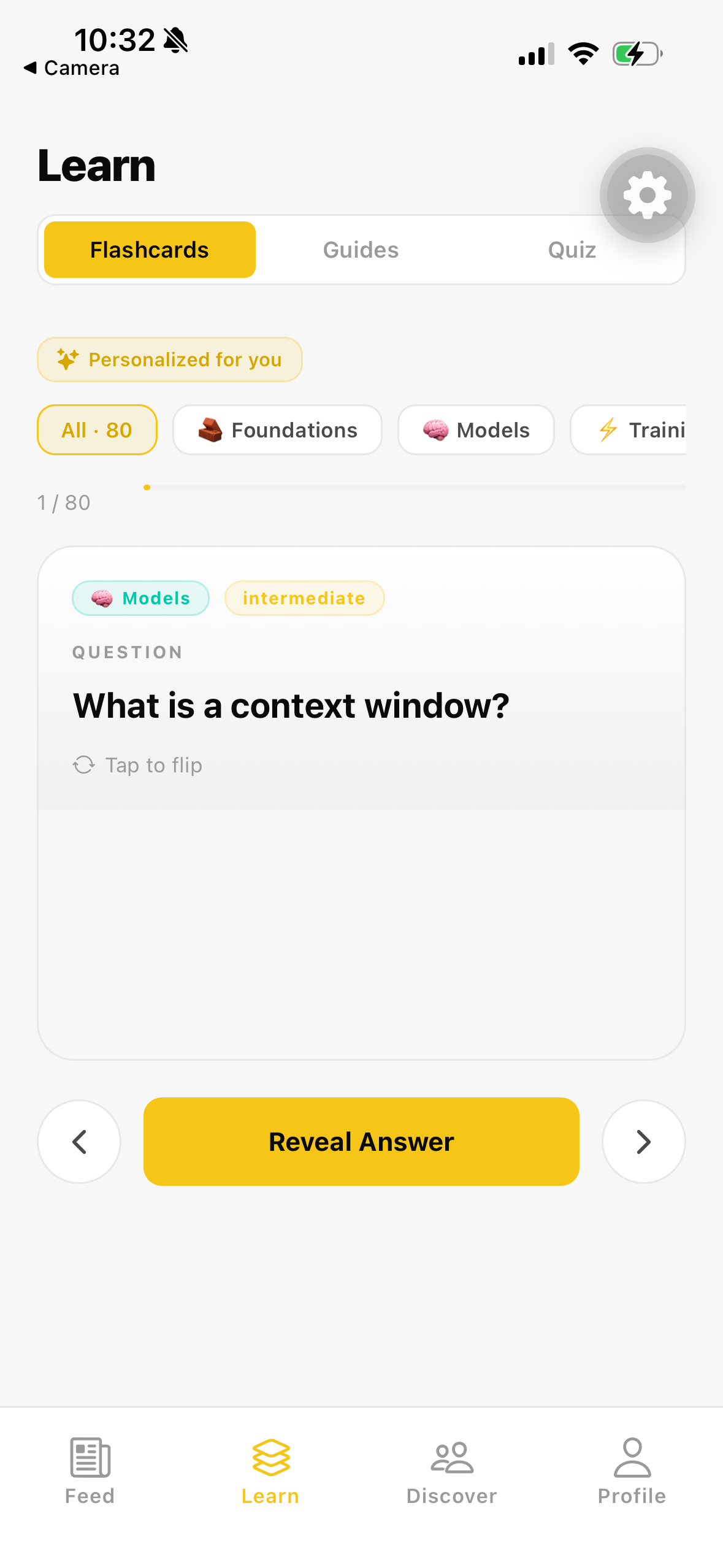 Learn tab — Flashcards